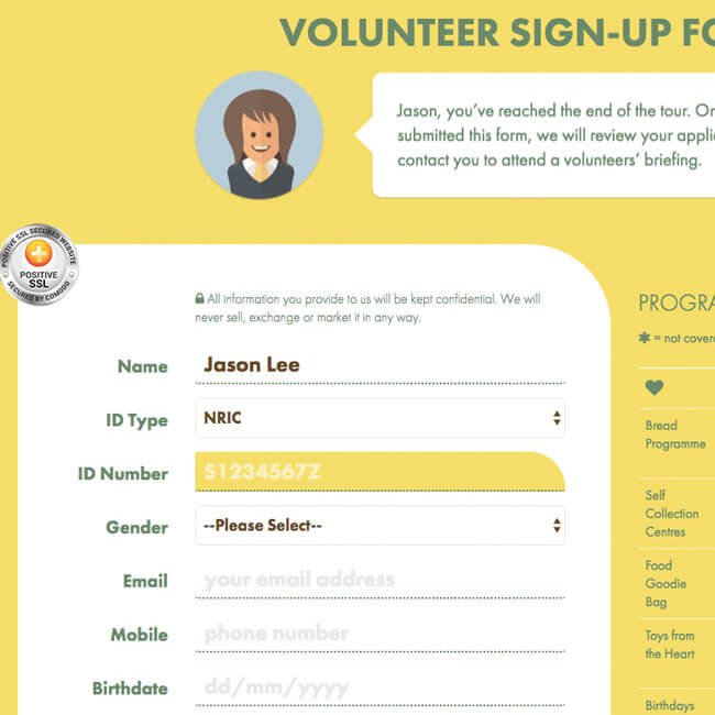 volunteer sign-up form